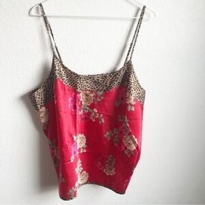 Red Silky Floral Night Intimate Top, 2X